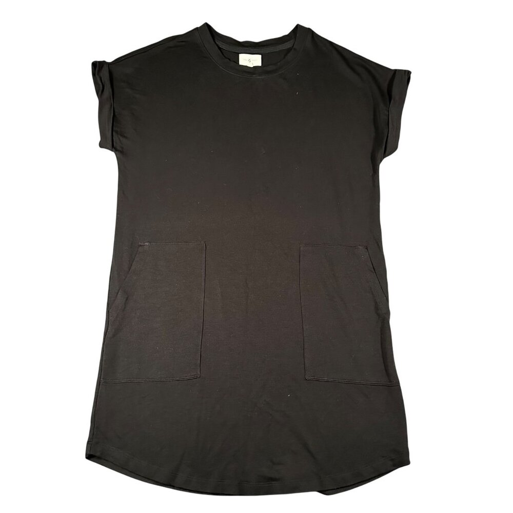 Lou & Grey Womens S Black SignatureSoft Pocket Shift Shirt Dress LOFT Pullover